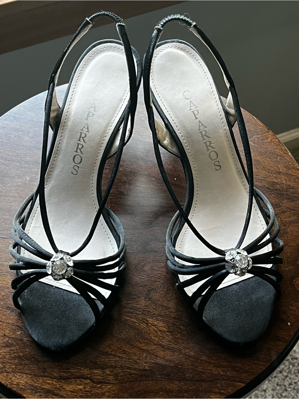 Caparros Black Strappy Gem-Embellished Slingback Heels